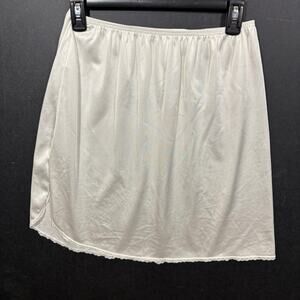 White Vassarette Half Slip 20" Large Lace Side Slit Knee Length 90s USA Made